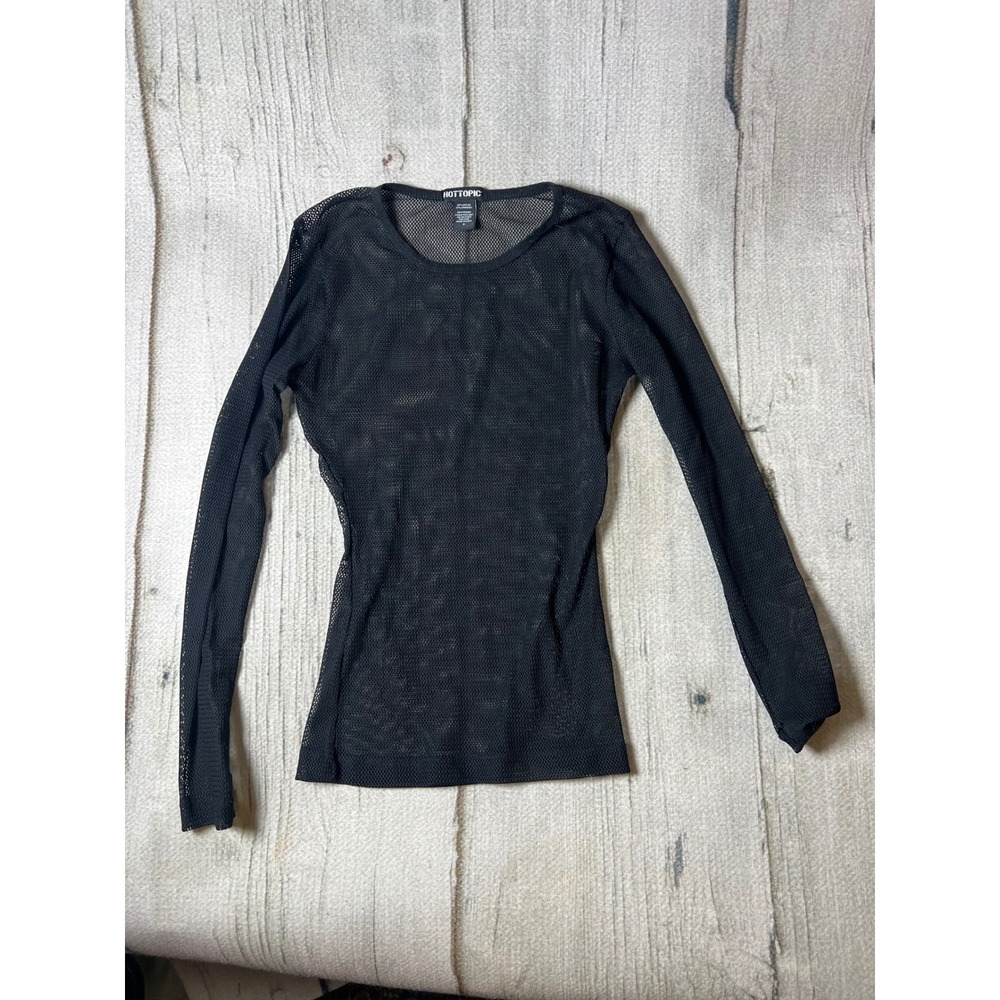 Hot Topic Mesh Long Sleeve Top Womens Small Black Goth Grunge Alt Sheer